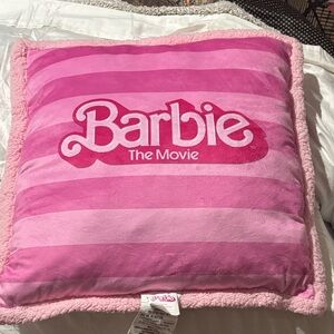 Barbie 24”x24” Pink Striped Pillow fleece under side euc like new soft fluffy